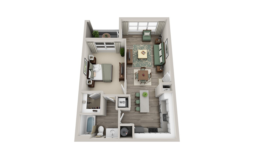 A1C - 1 bedroom floorplan layout with 1 bath and 741 square feet.