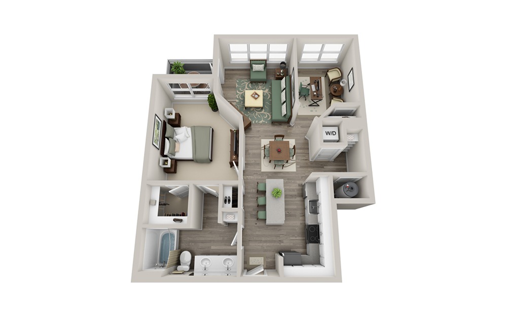 A1E - 1 bedroom floorplan layout with 1 bath and 868 square feet.